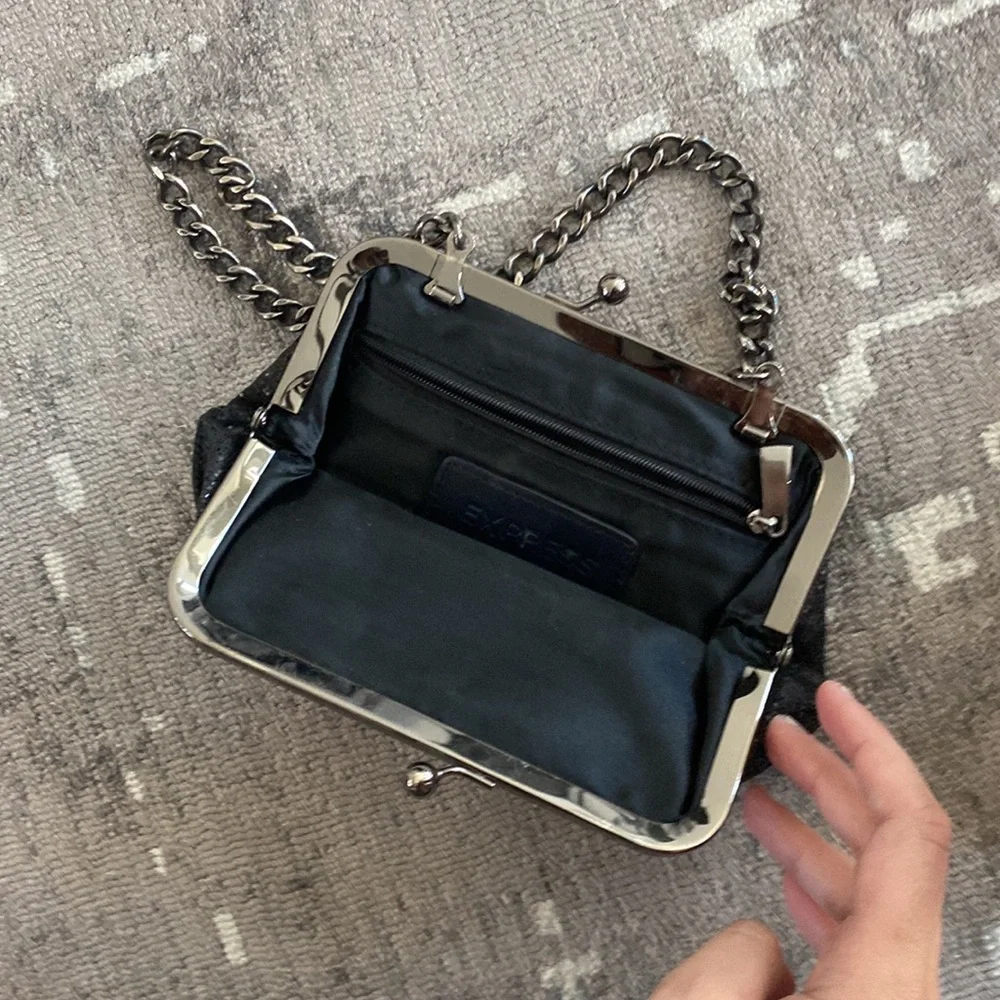 Express Black Clutch Wristlette Sparkles, Glitter chunky chain, metallic